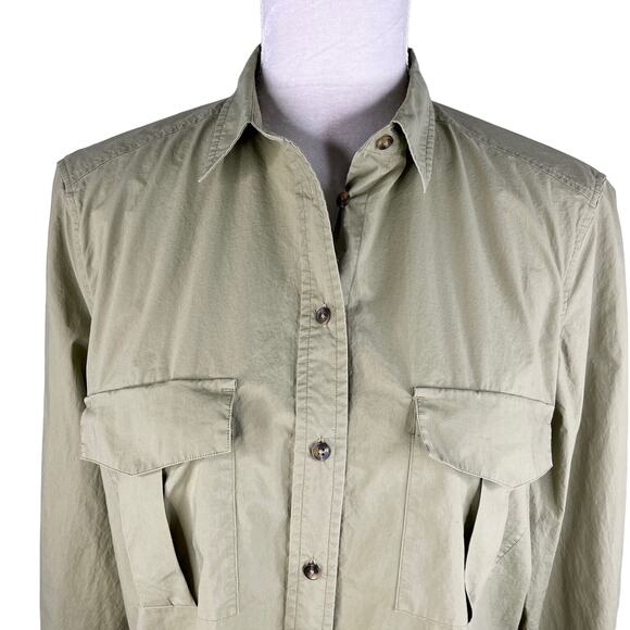Massimo Dutti Blouse Top M Olive Green Button Down Pockets - Picture 6 of 12